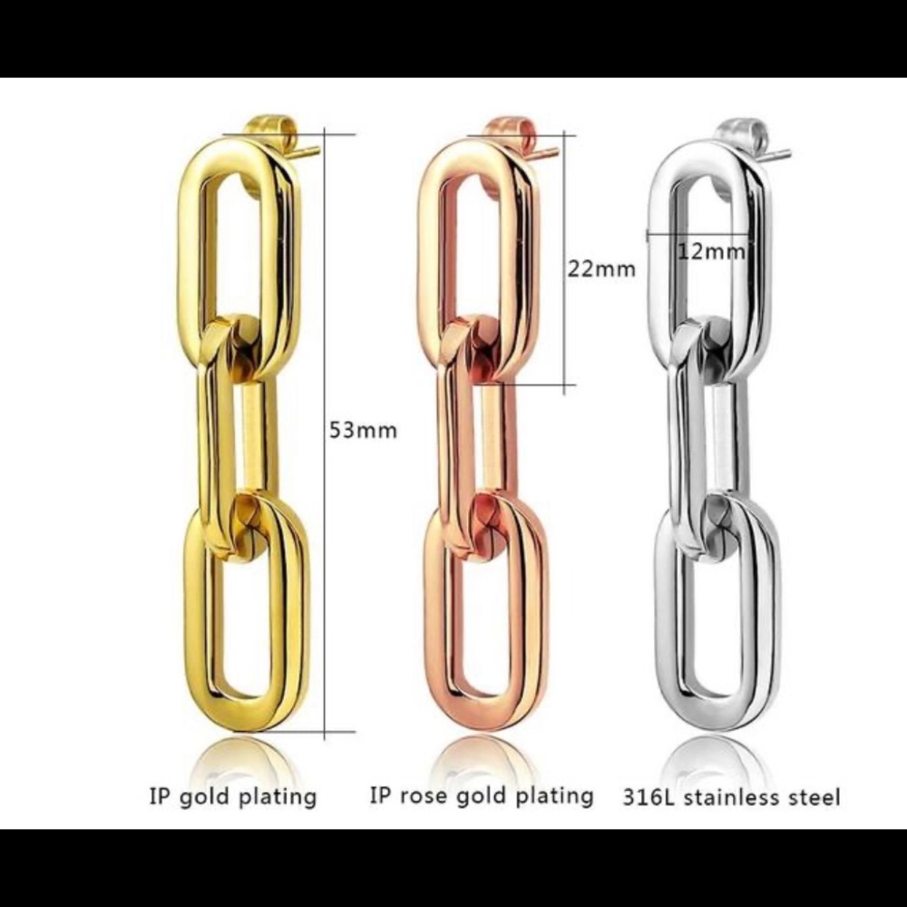Gold 316L Stainless Steel Long Earrings - Picture 3 of 6